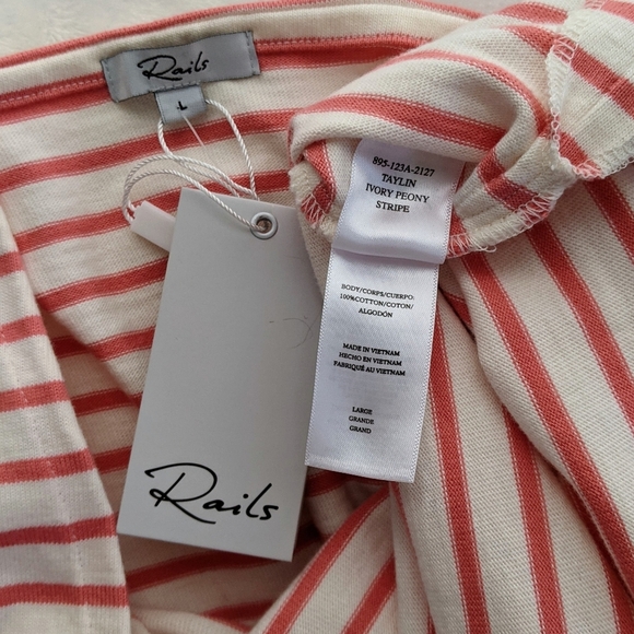 Rails Dress Midi Tie Waist Sleeveless 100% Cotton Knit Ivory Peony Stripe L NWT - Picture 10 of 11